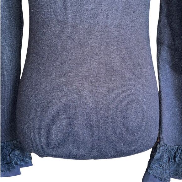 Soft Surroundings Navy Blue Turtle Neck with Button/Lace Cuffs - Picture 7 of 12
